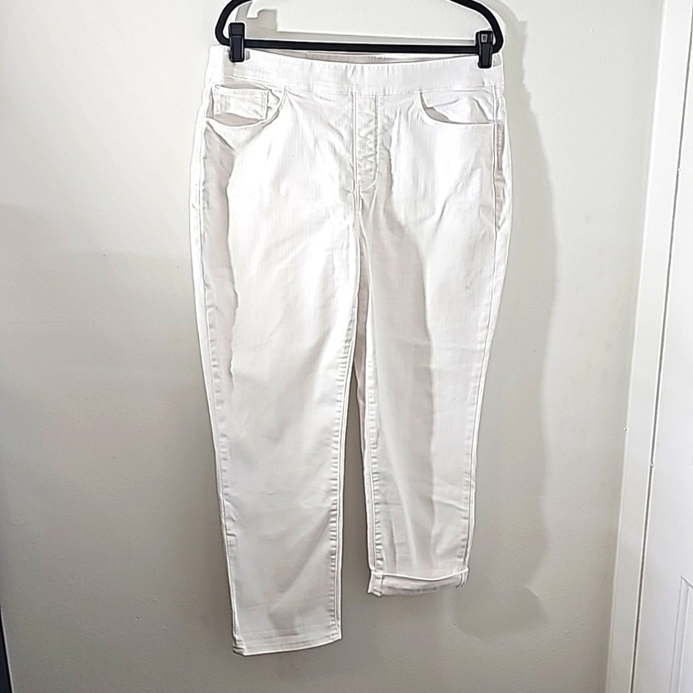Soft Surroundings Pull On Crop Pants Womens Size L White Stretch Denim 2FH05
